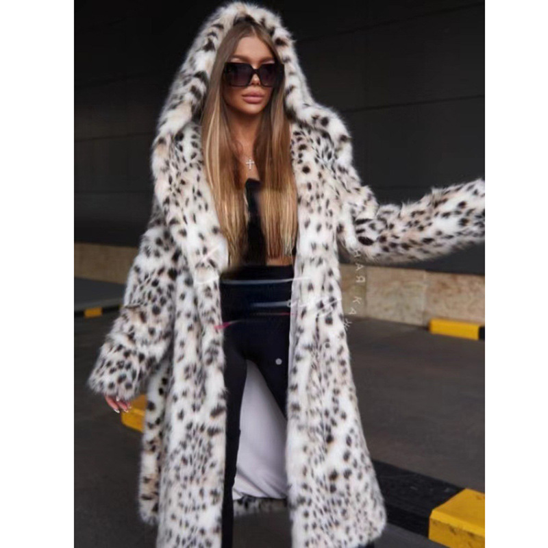 Women's Clothing Women's Leopard Fur Coat Fox Fur Long Coat Toka Wool Hooded Warm Winter Mink Windbreaker_voghion.com