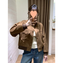 美式复古麂皮绒棒球服外套女2025秋季新款小个子短款机车服夹克衫