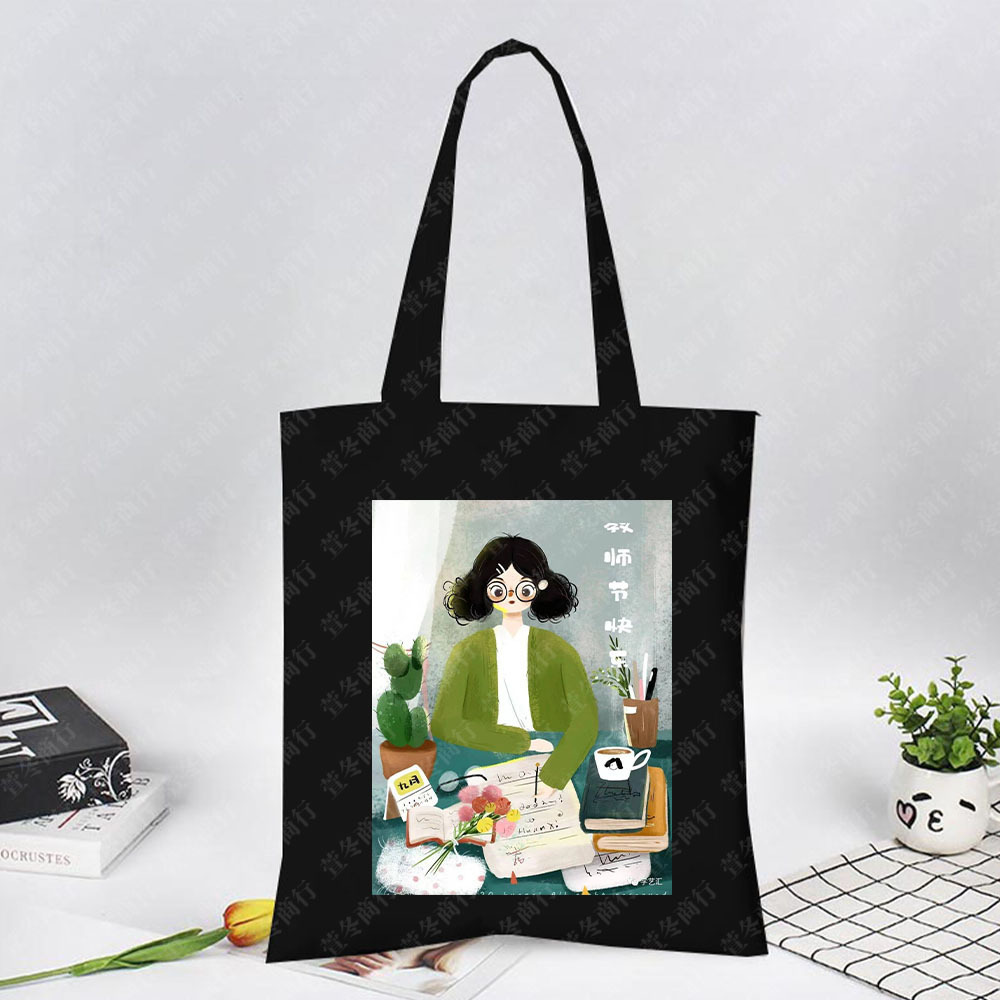 跨境热卖Teacher印花教师节帆布包原宿单肩包时尚手提袋购物袋
