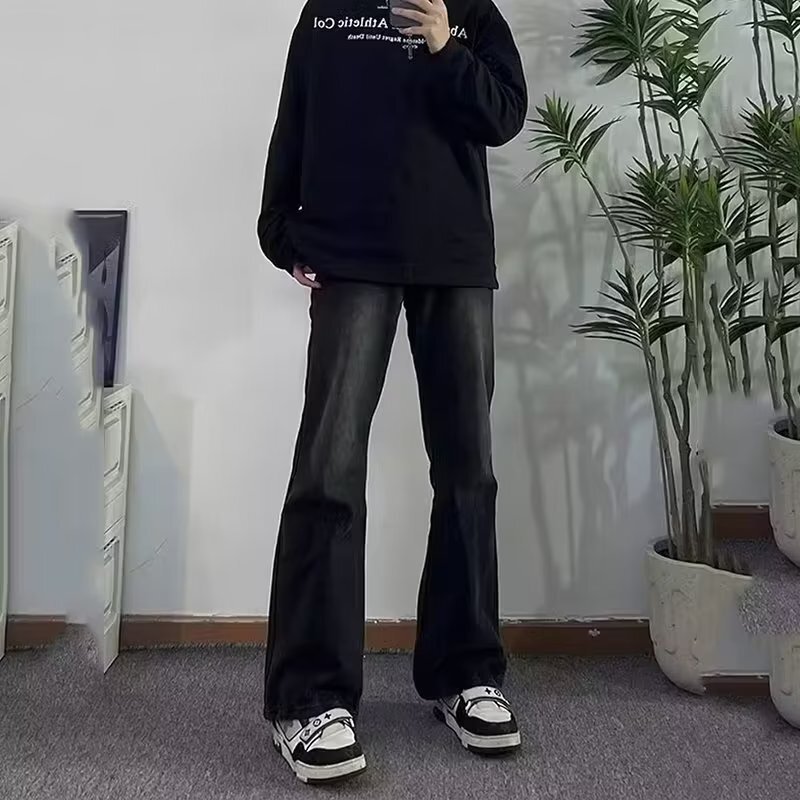 Black Bootcut Jeans for Men in Spring, Summer and Autumn, Loose, Straight, Handsome, High-End Pants, American High Street Trendy Trousers