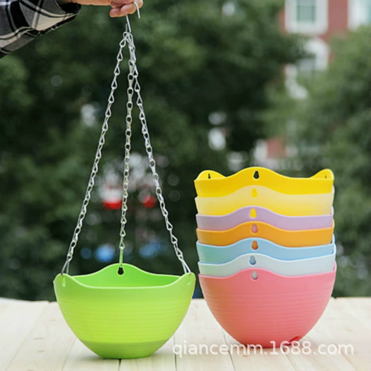 Поставка нового утолщенного висячего цветочный горшок пластиковый смола зеленый укроп орхидей горшок с цепной крючок пластиковый цветочный горшок