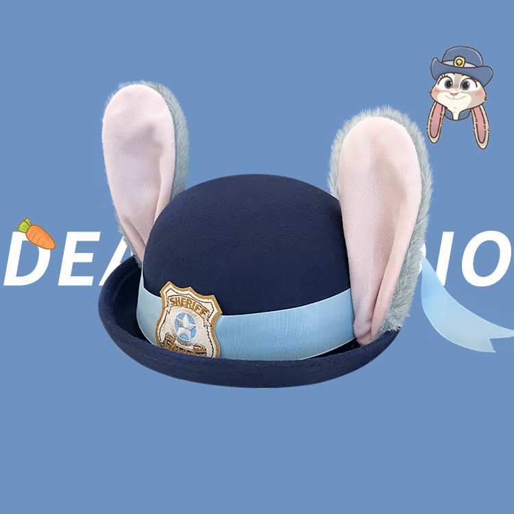 Judy Rabbit Police Officer Cos Cartoon Ear Hat Female Cute Bowler Hat Zootopia Beret Trendy