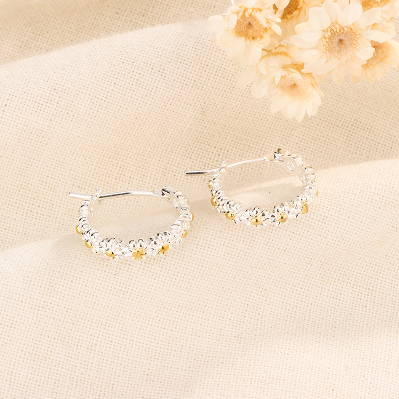 幾何立體雛菊銀色圓圈小耳扣ins小清新氣質小紅書款 耳飾批發