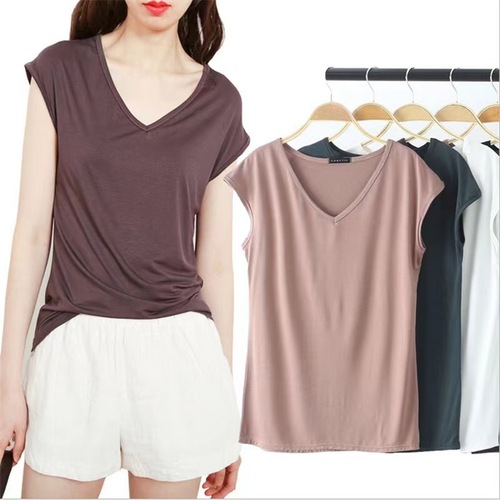 Modest V-neck sleeveless summer thin T-shirt women's loose plus size top casual versatile tank top