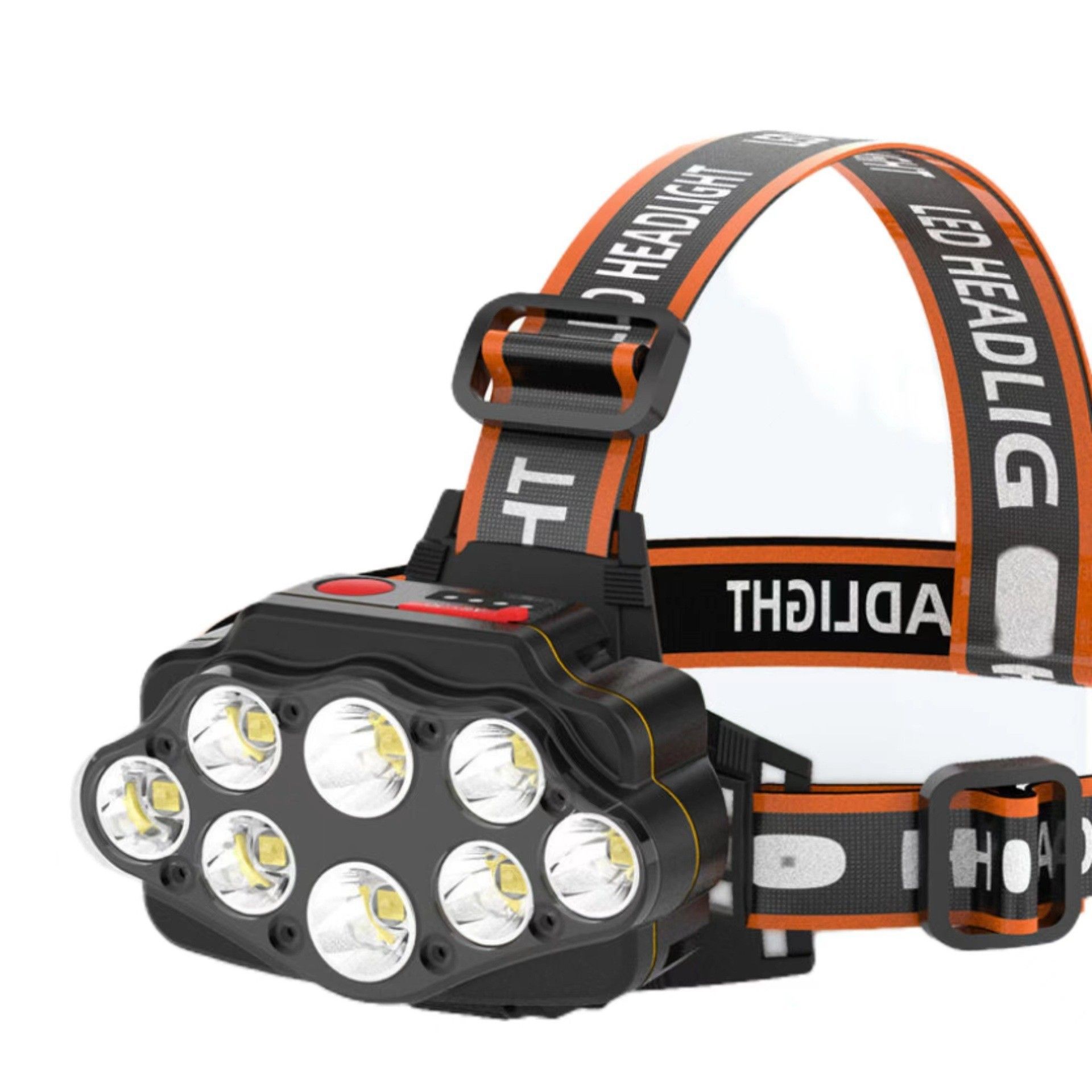 Ocho cabezas núcleo nuclear fuerte luz súper brillante faro USB recargable al aire libre ultra-larga espera de doble batería de litio linterna montada en la cabeza