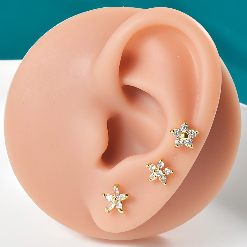 Nouveauté Forme De Cœur Acier Inoxydable Placage Incruster Zircon Goujon De Lèvre Boucles D'oreilles display picture 5