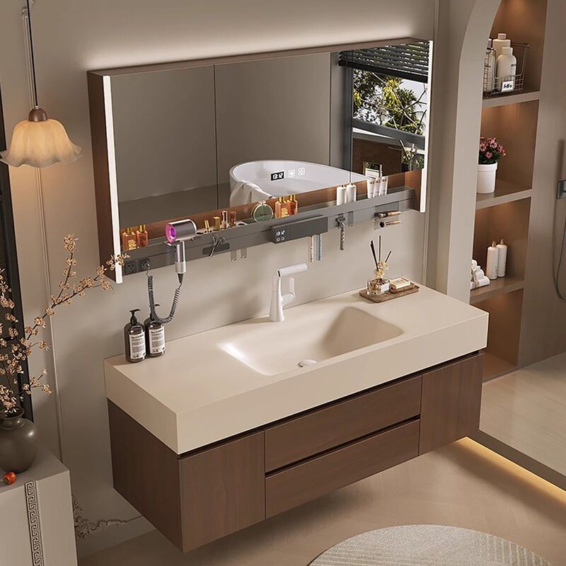 2026 New Model Vintage Style Heat-Bent Integrated Basin Bathroom Cabinet Set Washbasin Sink Bathroom Vanity Cabinet