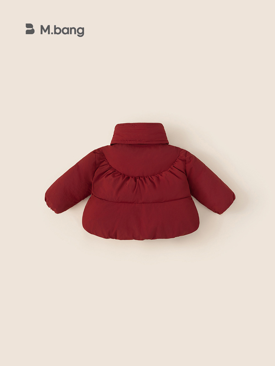 Youbao ropa para niños, chaqueta acolchada para niñas, bufanda de estilo occidental, chaqueta acolchada de algodón, invierno rojo, año nuevo, abrigo cálido y grueso de terciopelo para niños
