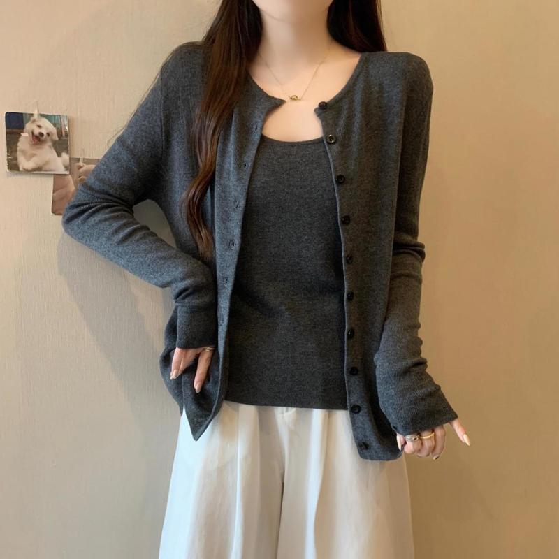 胖mm设计感时尚显瘦针织开衫背心两件套大码女装秋秋新款纯色上衣|undefined