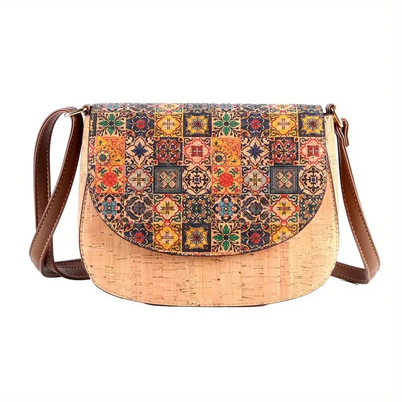 2024 New Cork Print Art Flip Saddle Versatile Casual Butterfly Back Zipper Crossbody Bag_voghion.com