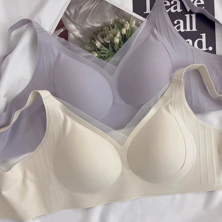 Underwear, small supporting comfortable push up bra, cream wireless bra, bra top