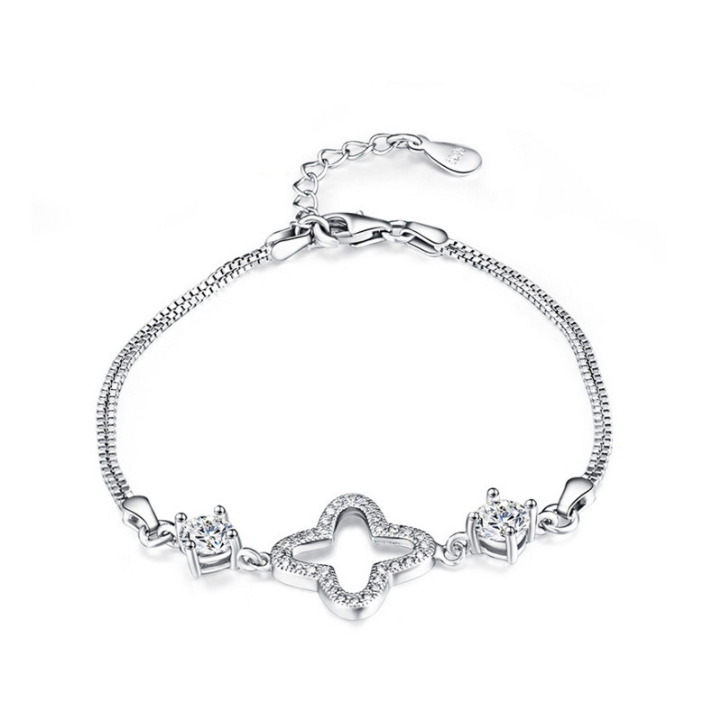Pulsera de cuatro hojas de plata esterlina S925 mujer coreana simple nicho de diseño pulsera de plata personalidad moda joyería versátil