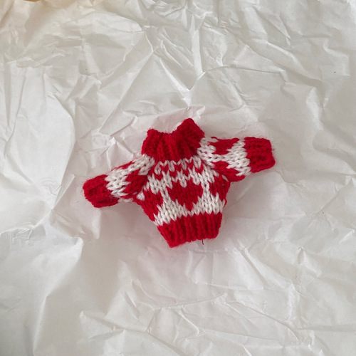 Hand knitted doll sweater, pilot plush pendant clothes and jeans, 12cm cotton doll clothes