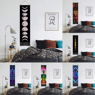 Cross-border Hanging Painting Multi-element Combination Hanging Painting Moon Phase Playing Card Printing Home Decoration Cloth Living Room Hanging Axle Painting Tassel