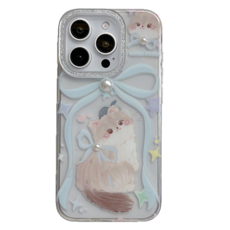 Fun lindo y suave lazo gatito para iphone15 Apple 16ProMax funda para teléfono móvil 13 nuevo 14