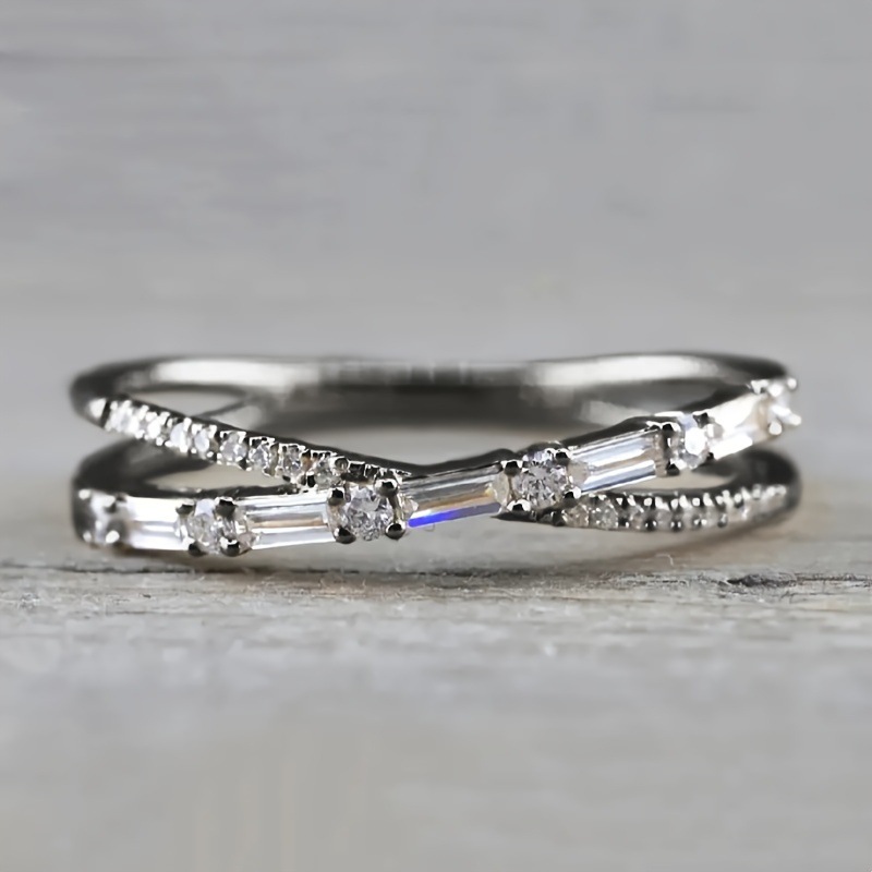 Women's Gender Copper Inlay Geometric Zircon Rings