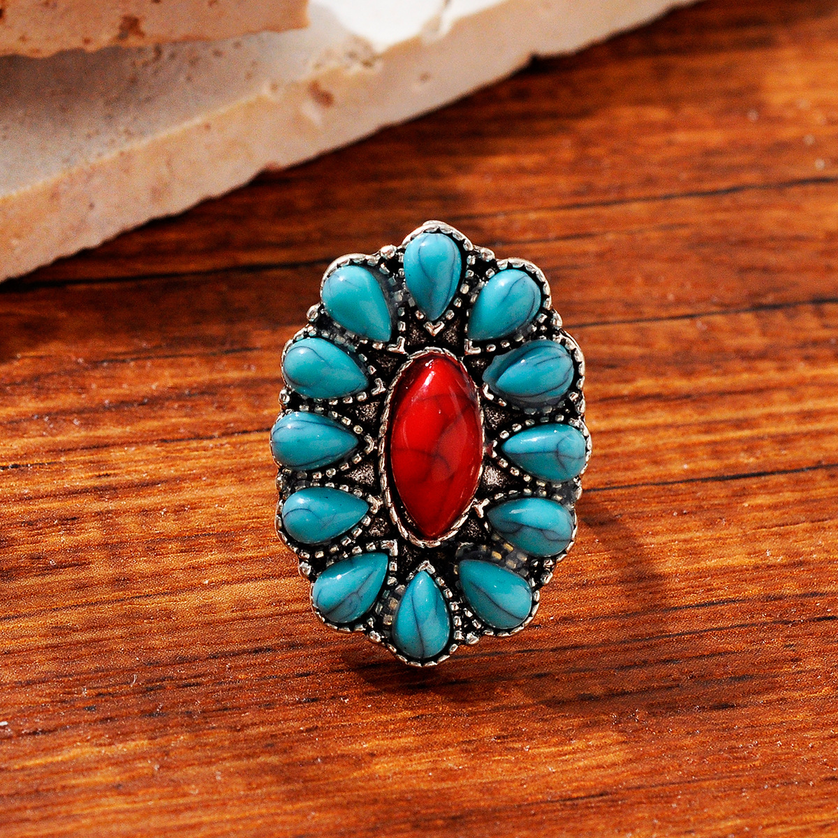 10g Weight Rings Classification 7, 8, 9 Ring Size 1 Piece Quantity Daily, Party Occasion Imitation Turquoise, Alloy Material Printing, Geometric Pattern Women's Gender Plating Design Vintage Style Style Wholesale Jewelry Vintage Style Printing Geometric Imitation Turquoise Alloy Plating Rings 3