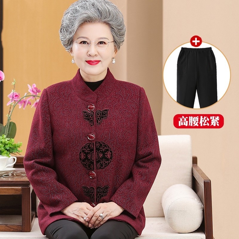 奶奶春秋唐装外套中老年人女妈妈装秋冬加绒老人太太衣服立领宽松|undefined