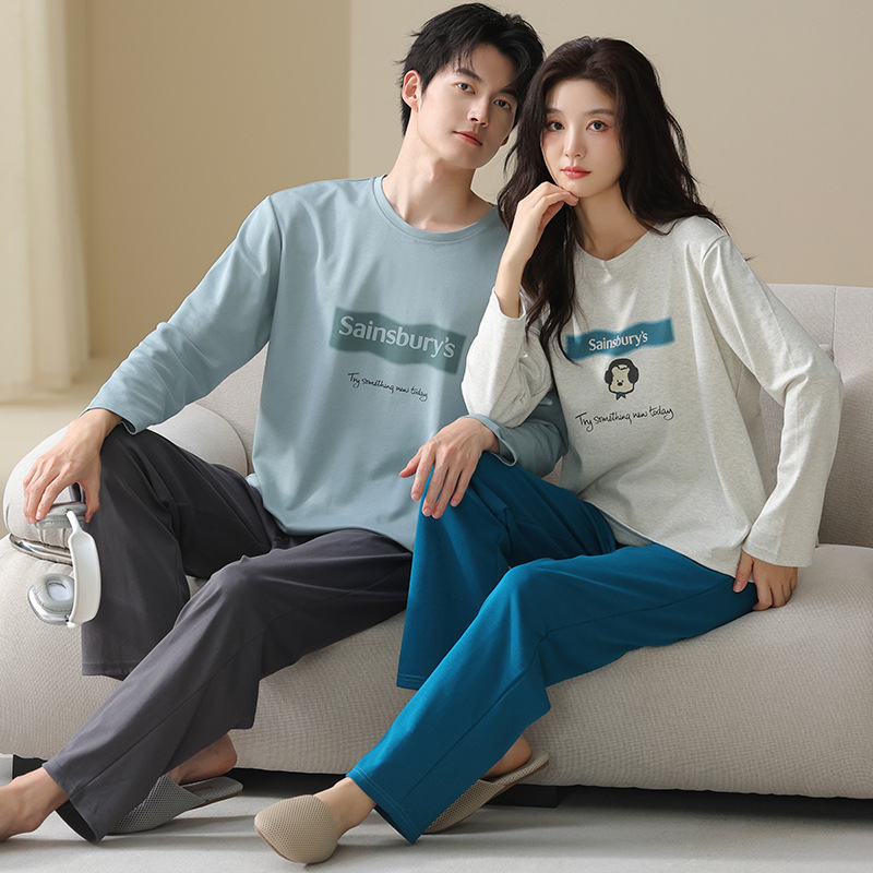 Couple Pajamas for Women, Spring & Fall Modal Cotton Long-Sleeved Suits for Men, Large Size Home Clothes That Can Be Worn Outside in Autumn and Winter
