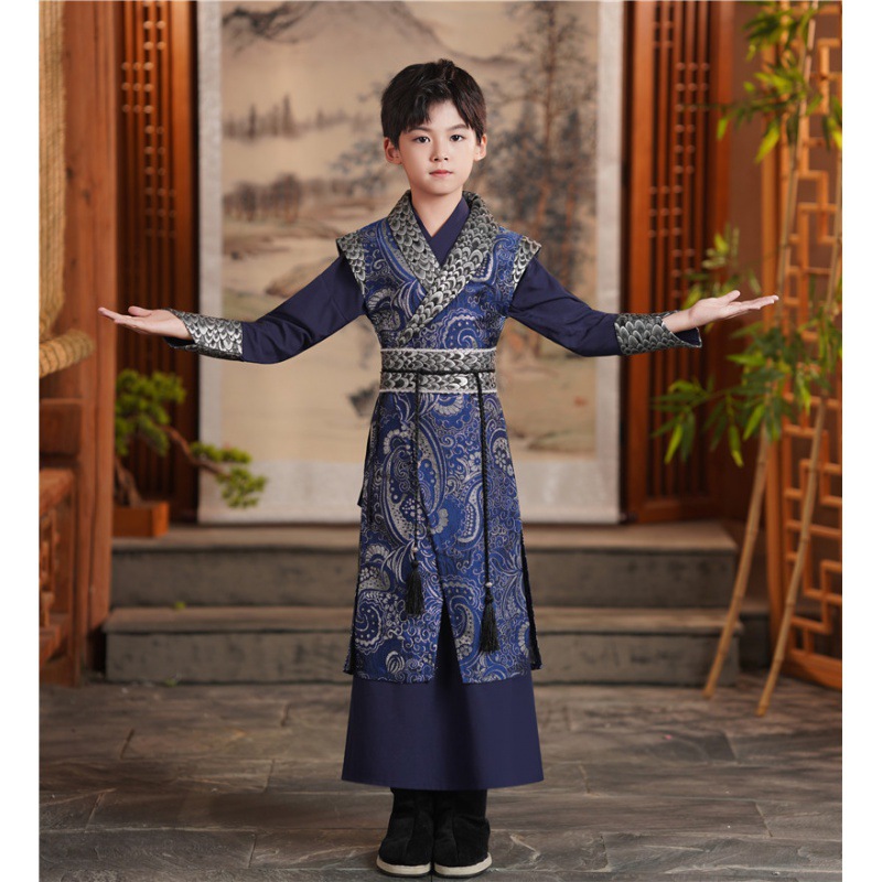 新款汉服男童唐装中国风古装少爷演出服国学服帅气公子侠客装套装
