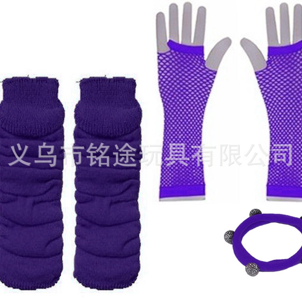 1980 solo partido vestido de cuatro colores neón collar pulsera Lightning pendientes red pesca guantes pierna calcetines seis traje