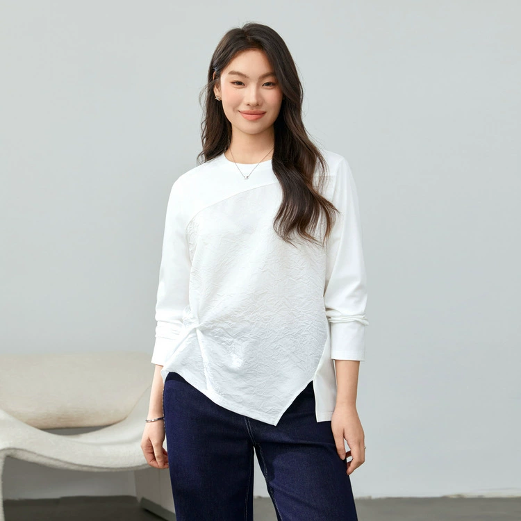 [Модный сшитый дизайн чувствует себя с открытым подолом, дикая футболка] Funny Show большой размер женский толстый мм весенний новый