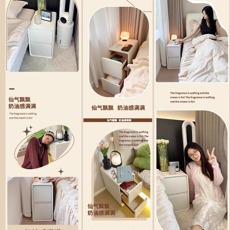 Mesa de cabecera pequeña de lujo doméstico dormitorio armario de almacenamiento de madera maciza al lado de la cama gabinete de hendidura ultra estrecha 2025 nuevo estante de almacenamiento