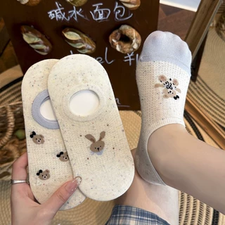 奶fufu~船袜女夏季薄款网眼透气短袜防滑不掉跟点子纱浅口隐形袜