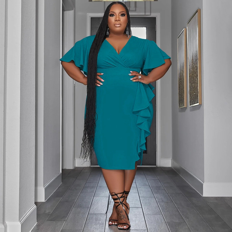 Street Occasion V Neck Neckline Wholesale Sexy Solid Color Street V Neck Short Sleeve Slit Dress