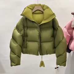泡芙立领短款韩版羽绒服女2025年冬撞色轻奢加厚小个子面包服外套