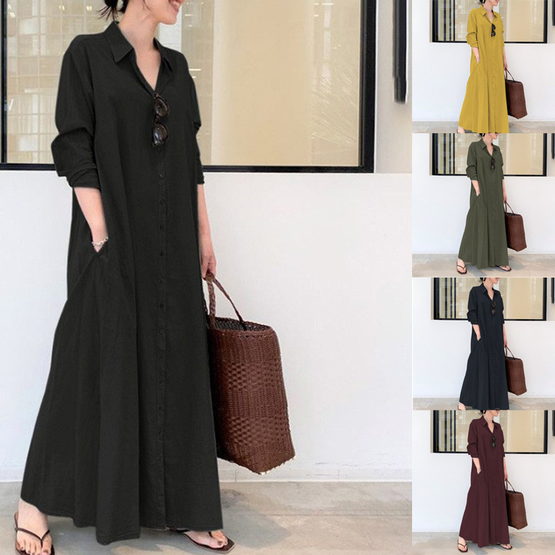 Plus Size Women's New Spring and Autumn Long-Sleeve Simple Loose Casual Long Japanese and Korean Style Shirt Dress Wholesale