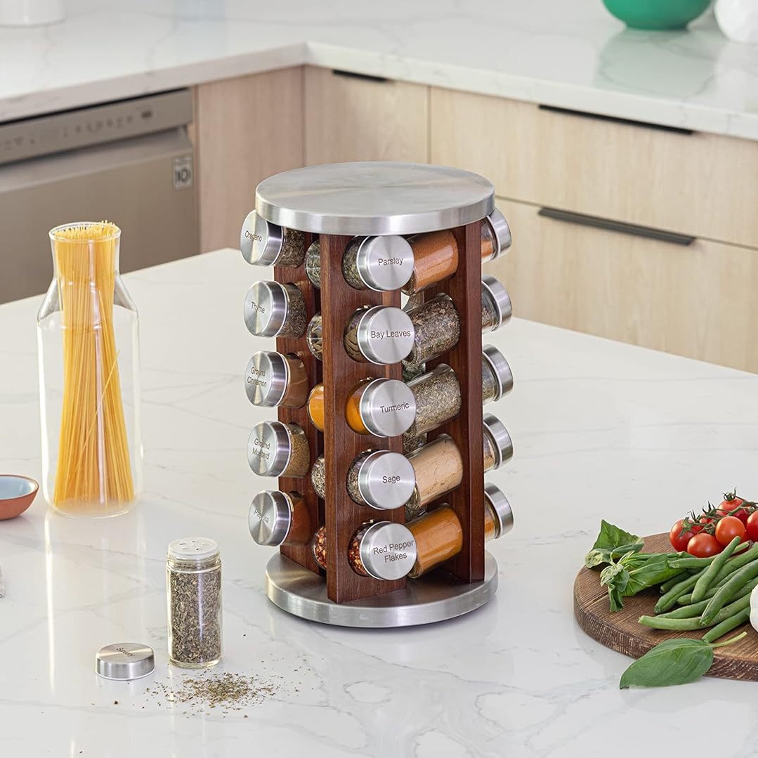 Kitchen supplies rotating spice rack household rotating spice jar wooden rotating spice storage spice box set rack