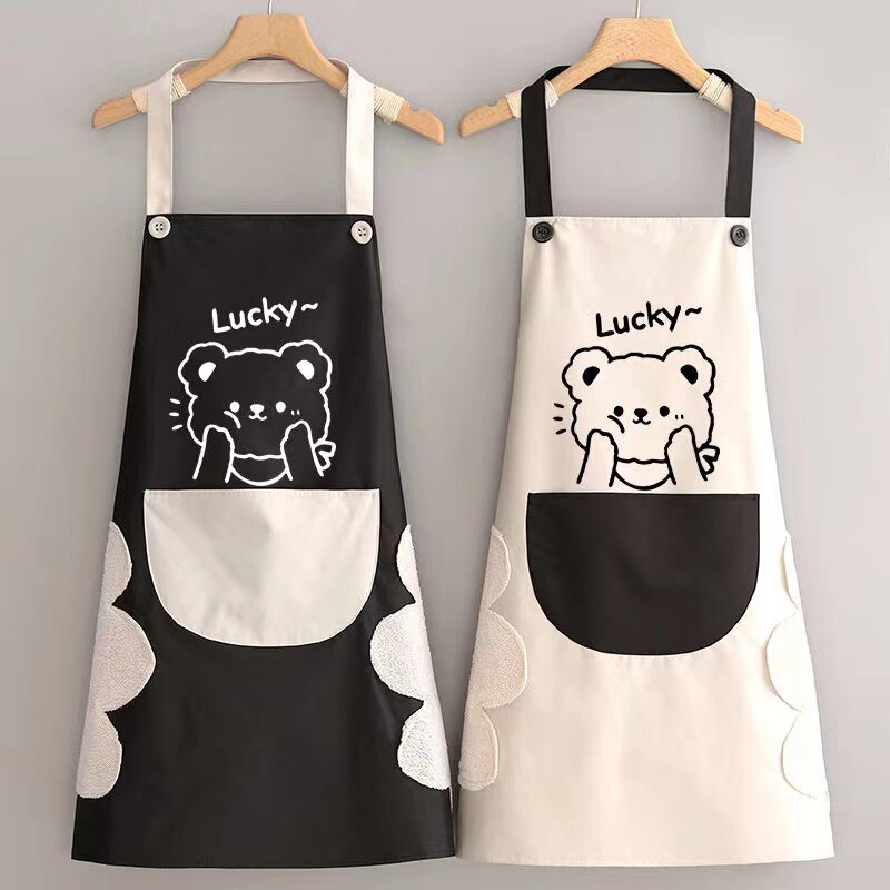 Cute Cartoon Apron Logo Printed Couple Household Kitchen Catering Special Hand Wipe Waterproof Oil-proof Dirty-resistant