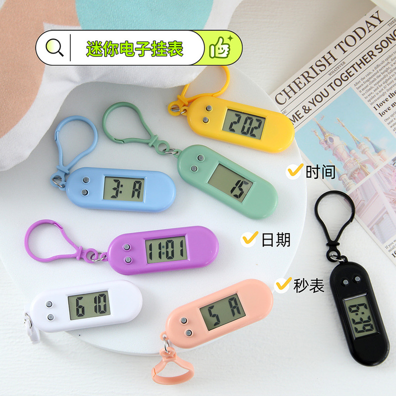 マカロン学生試験楕円小掛け時計創意キャンディー色静音試験デジタル電子時計キーホルダー|undefined