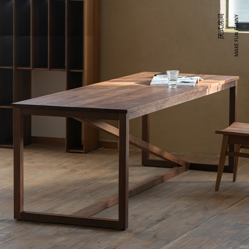 All-Black Walnut Desk, Large Solid Wood Desk, Extended Desk, Multi-Person Writing Desk, Modern Simple Workbench All-Black Walnut Desk, Large Solid Wood Desk, Extended Desk, Multi-Person Writing Desk, Modern Simple Workbench