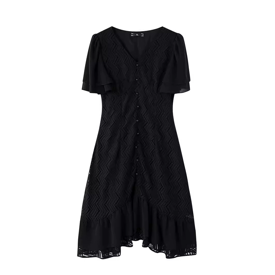 2024 летний новый стиль женский большой размер с коротким рукавом V-образным вырезом, толстый mmm200 кг тонкая темпераментная юбка