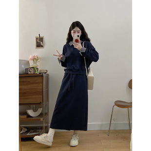 2024 autumn new chubby girl plus size women's fashion stitching lapel sweater high waist slim skirt suit