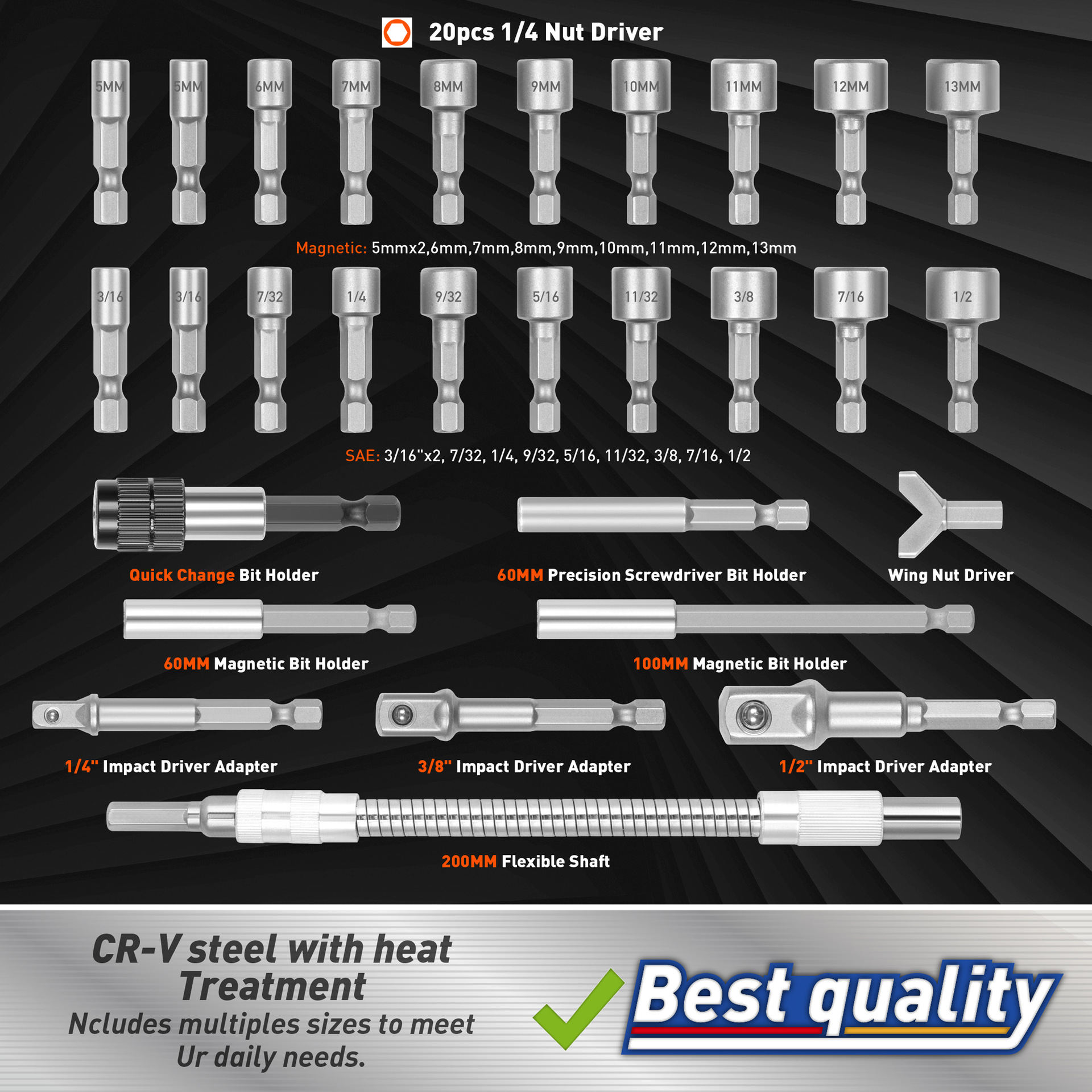258 piezas de conjunto de cabezas de destornillador, conjunto de cabezas de destornillador de acero de titanio, incluyendo broca de seguridad, tuerca