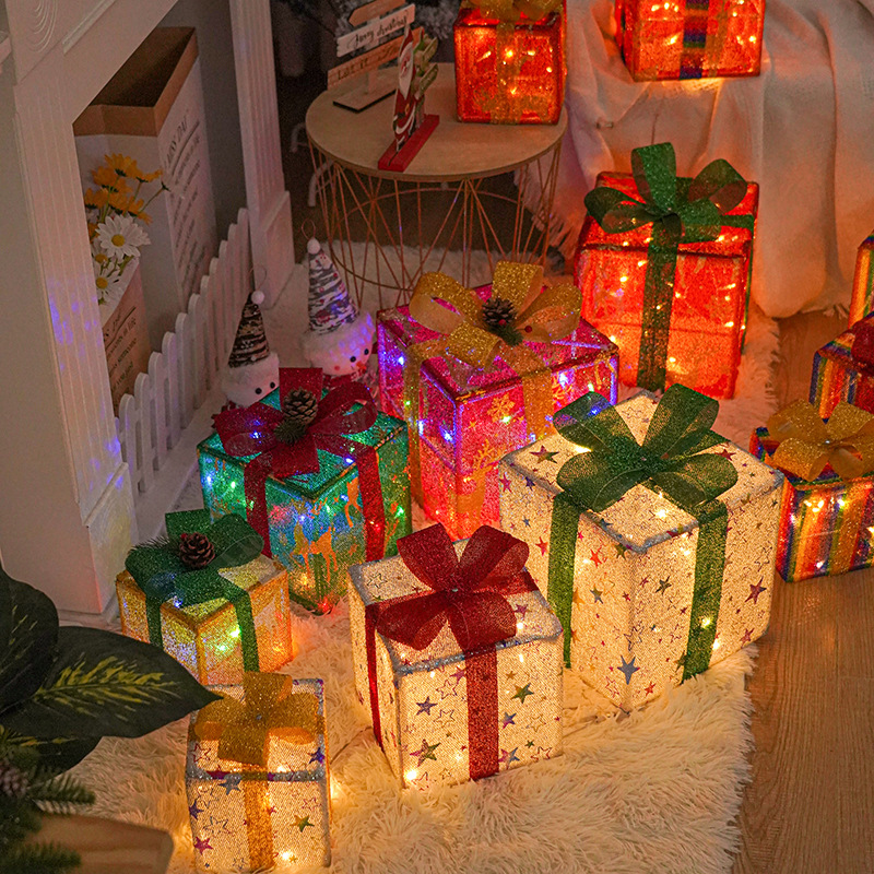 Directo de fábrica transfronteriza nueva caja de regalo de Navidad LED de tres piezas conjunto de lámpara de modelado de Navidad diseño de escena Lámpara decorativa