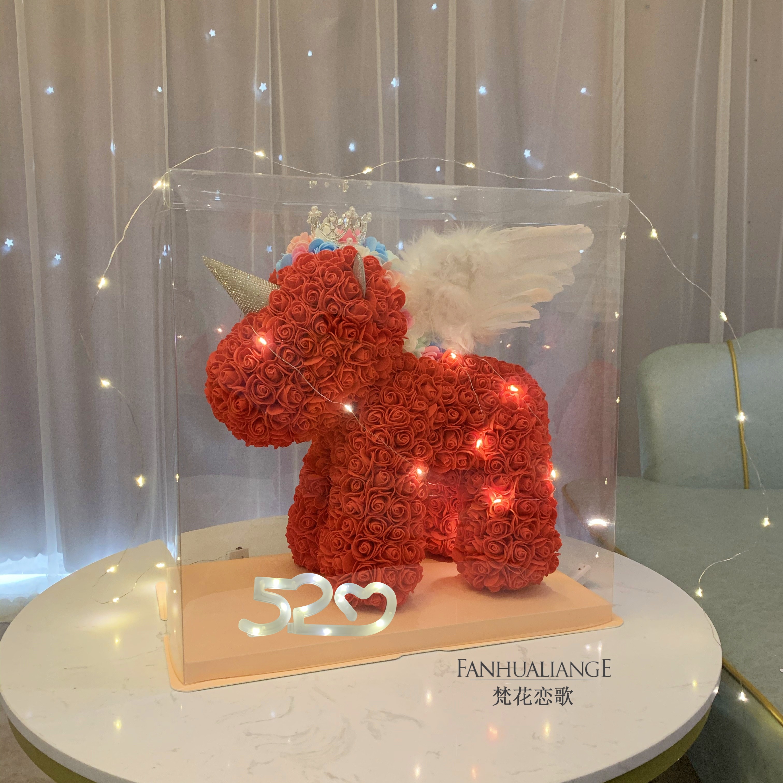 Unicornio flor inmortal rosa ramo caja de regalo de regalo para el día de San Valentín para la novia esposa y amiga