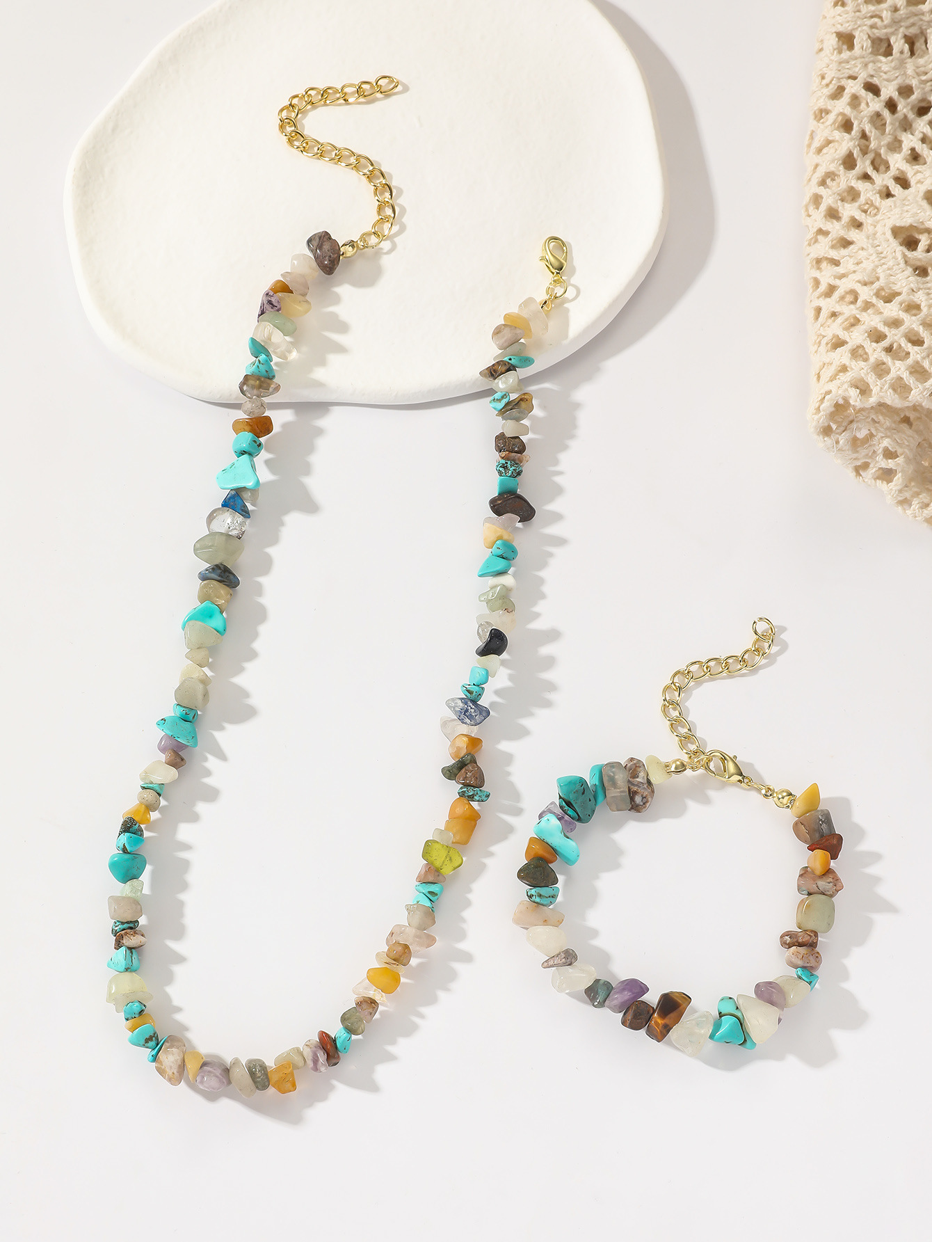 Amazon Hot European And American Jewelry Crystal Stone Beaded Natural Stone Necklace Handmade Color 