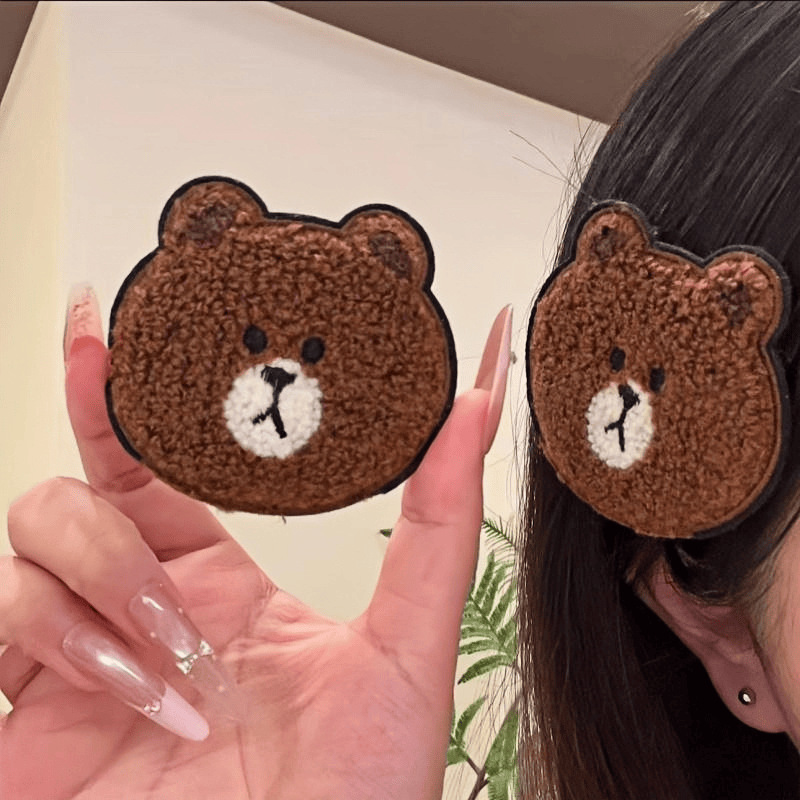 Cartoon Brown Bear Magic Hair Sticker Cute Embroidered Bangs Sticker Lazy Hair Fixing Accessory Versatile Headwear for Students