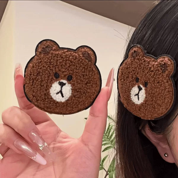 Cartoon Brown Bear Magic Hair Sticker Cute Embroidered Bangs Sticker Lazy Hair Fixing Accessory Versatile Headwear for Students