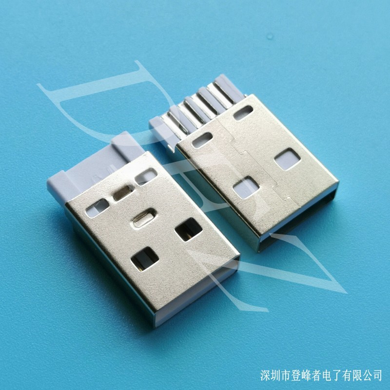 USB2.0 A公短体公头防开口铁壳镀镍PBT白胶铜端镀金usb插头-阿里巴巴