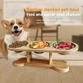 实木高架猫猫护颈食盆倾斜宠物碗架小型犬猫粮水碗架三合一木托架