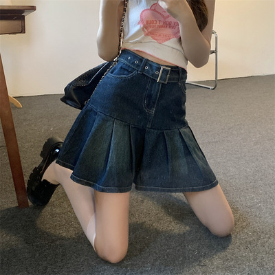 retro spice new summer bull-puncher skirt ofHigh Waist Pleated Skirts  show thin loose pleated skirts with belt