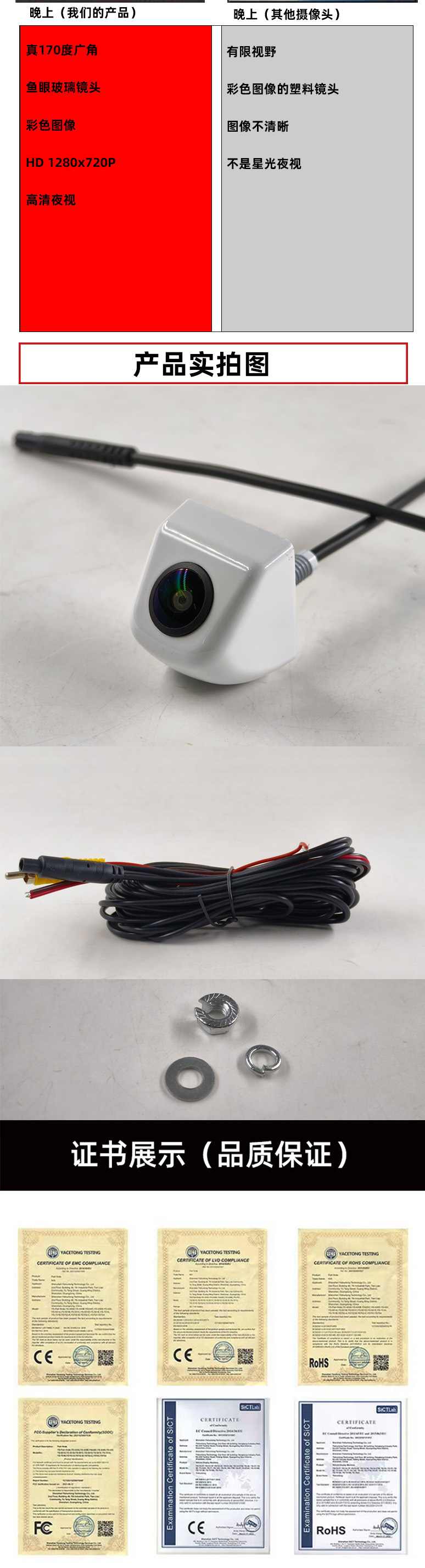 Universal Car-Mounted Ccd High-Definition Camera with Night Vision, Waterproof, Korean-Style Reversing 360 Panoramic View