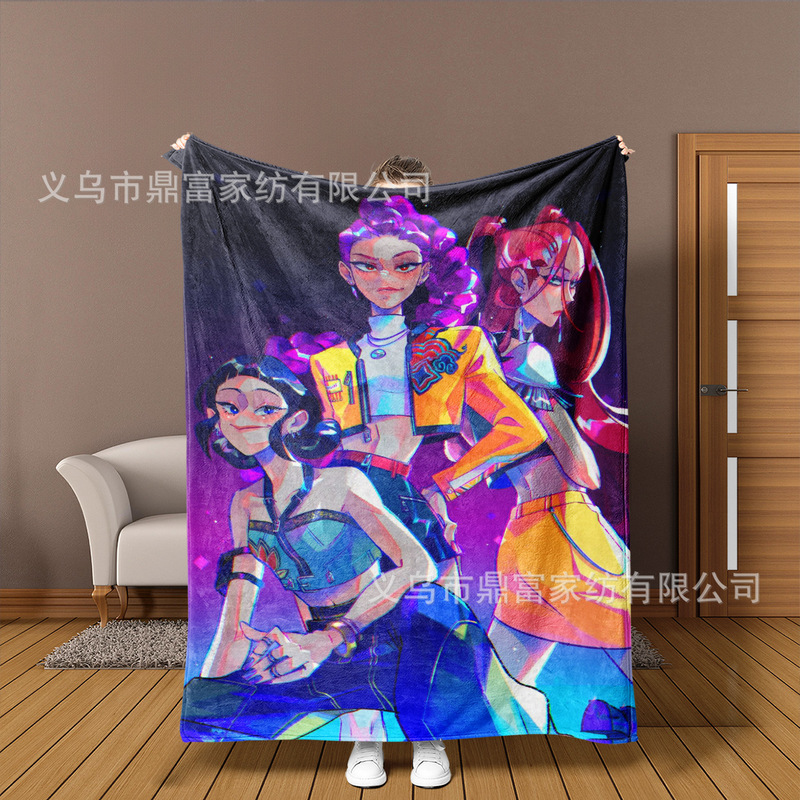 跨境法兰绒毛毯K Pop Demon Hunters Team Anime数码印花毛毯盖毯|undefined