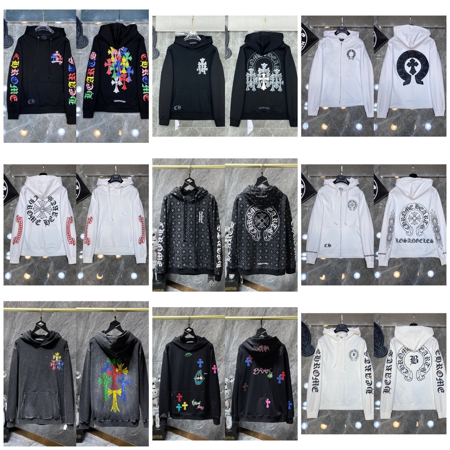 New Cross-Border Chrome Heart Men's Pure Cotton Terry Couple Embroidered High-Quality Hooded Sweatshirt