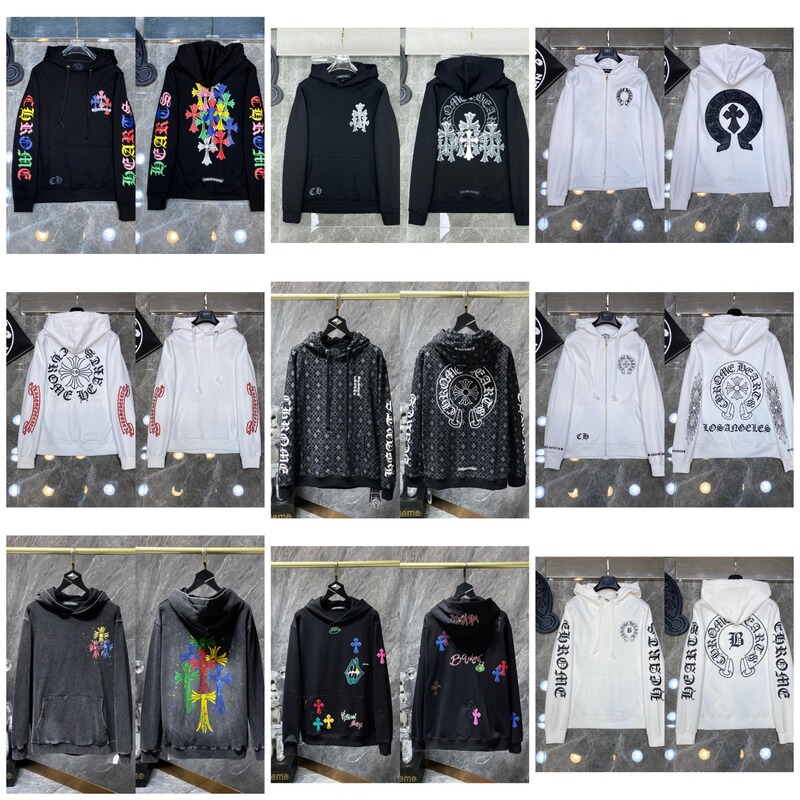 New Cross-Border Chrome Heart Men's Pure Cotton Terry Couple Embroidered High-Quality Hooded Sweatshirt